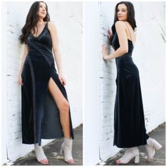 NWT Free People Velvet High Split Maxi Dress - Picture 2 of 7